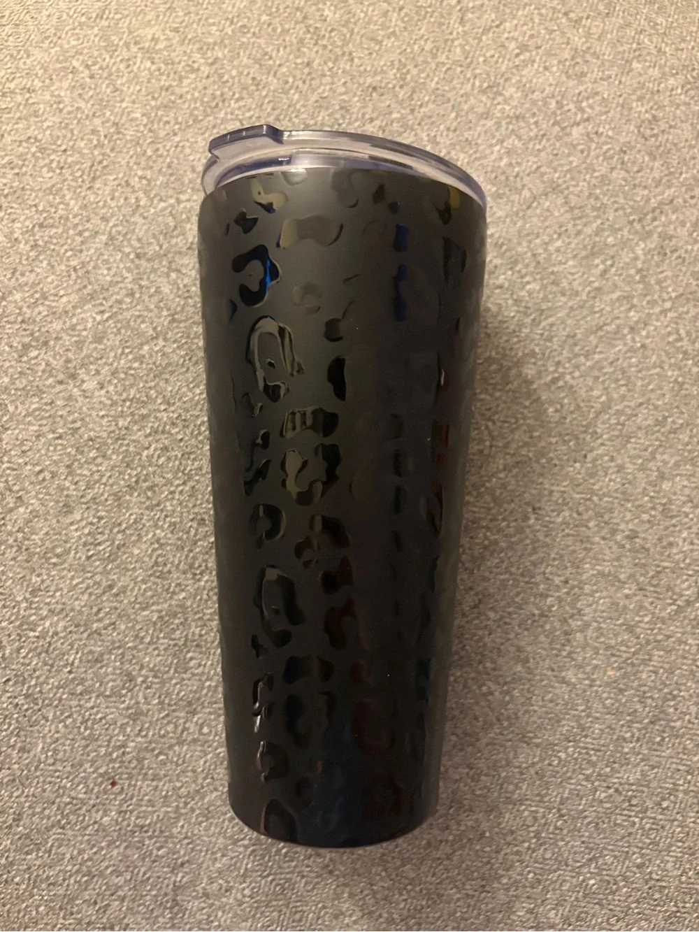 Black Leopard Print Insulated Travel Tumbler with Clear Lid
